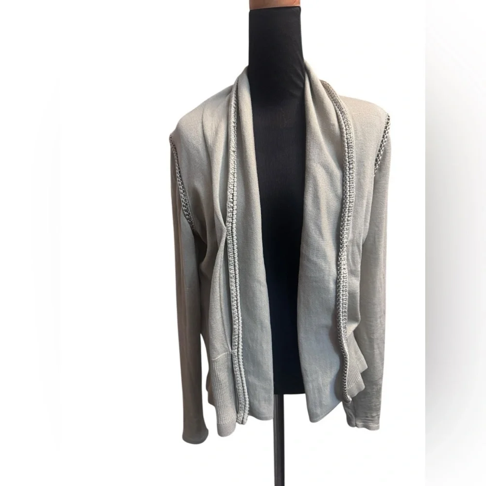 MERINO EXTRA FINE ELIE TAHARI Open Front Cable Knit Cardigan Super Soft Cream